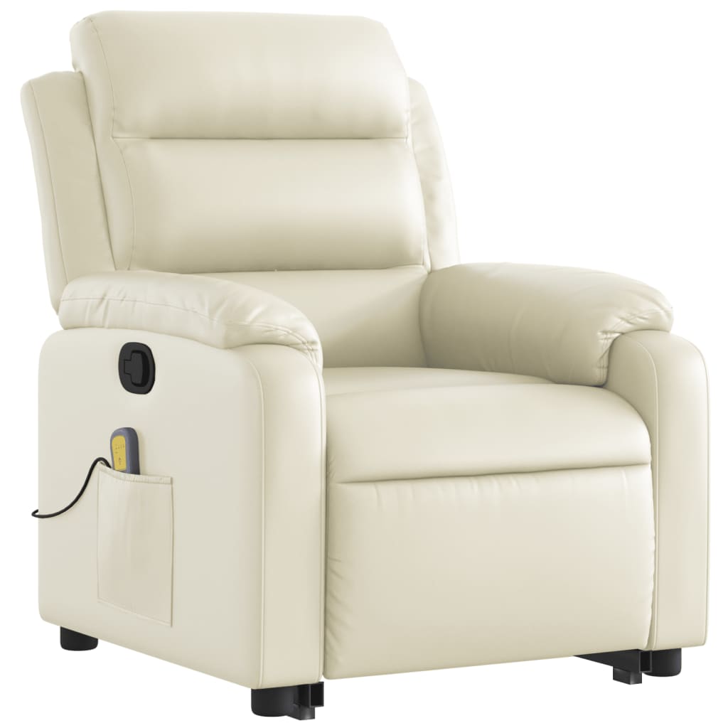 vidaXL Stand up Massage Recliner Chair Cream Faux Leather