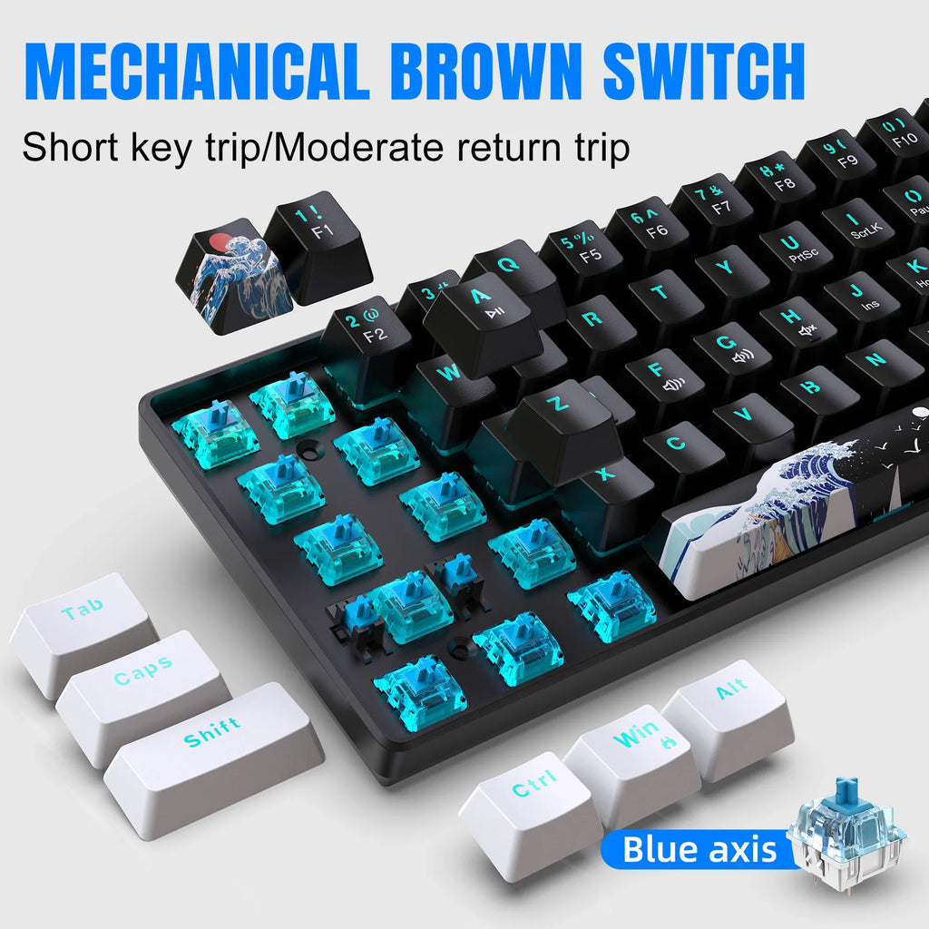 60% Mechanical Gaming Keyboard with Blue Switches – Compact Sea Blue Backlit
